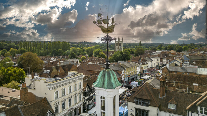 Drone view of Farnham town centre